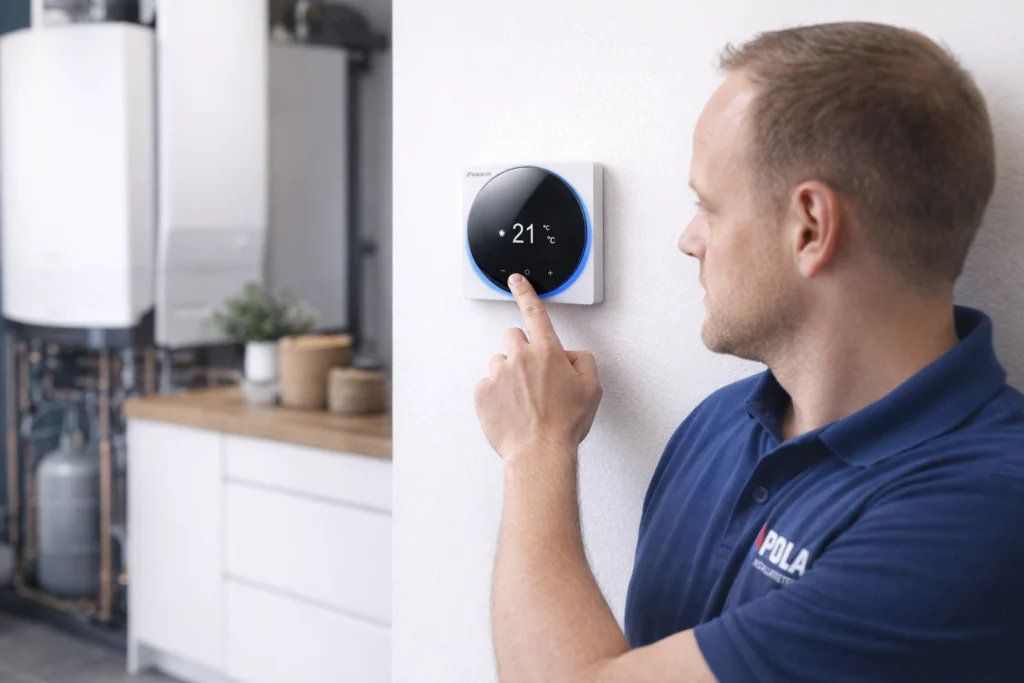 Monteur Bij Warmtepomp Regelaar Daikin